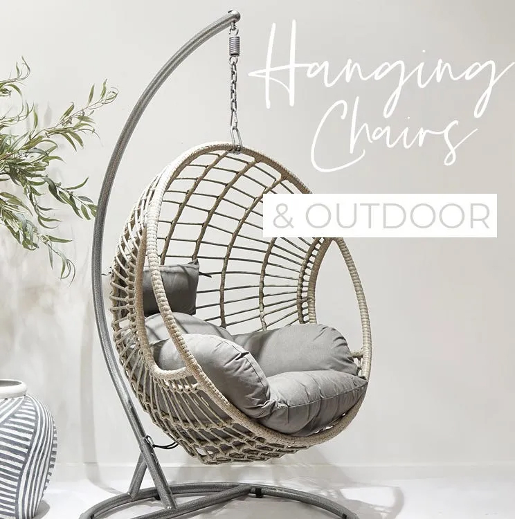 Hanging Chair with text "Hanging Chairs & Outdoor"