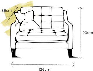 specification drawing of jonah 1 seat sofa with dimensions