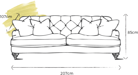 specification drawing of selene large sofa with dimensions 