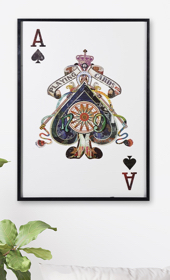 large collage print depicting ace of spades