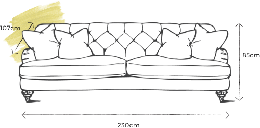 specification drawing of selene extra large sofa with dimensions 