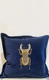 Teal Velvet Cushion with embroidered Bee to front