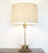 Glass ball lamp with drum shade and bronze base