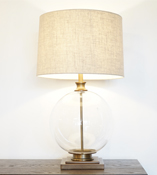 Table Lamp Glass ball lamp with drum shade and bronze base