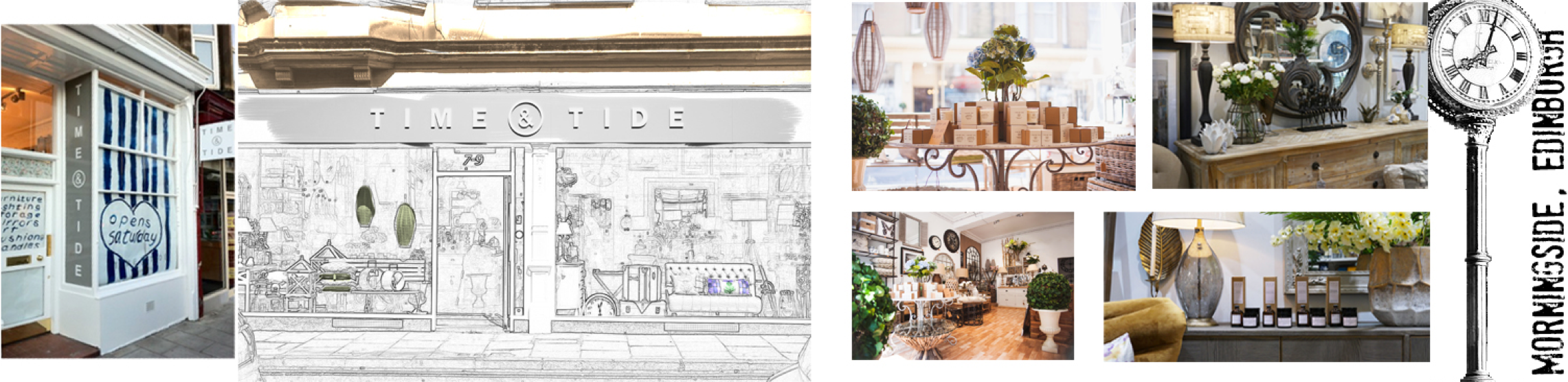 collage of images showing Morningside, Edinburgh store with internal shop photography of candles and accessories