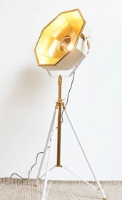 white tripod lamp with internal gold shade