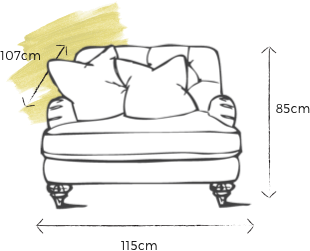 specification drawing of selene loveseat with dimensions 
