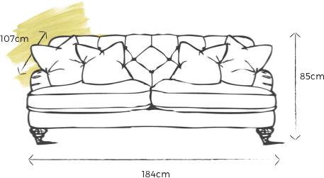 specification drawing of selene medium sofa with dimensions 