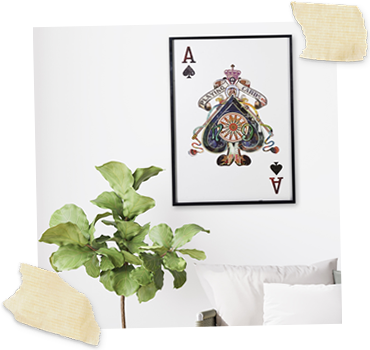 Collage wall art print depicting ace of spades playing card