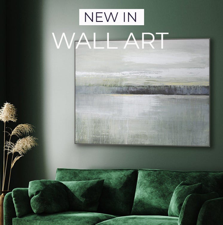 Abstract wall art on wall with text stating "New In Wall Art"